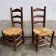 Pair of vintage Brutalist chairs made of wood and straw