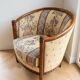 2 Cabriolet armchairs in solid carved cherry wood – Floral fabric upholstery – Classic style