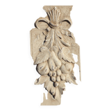 Polychrome carved wooden pediment, wall element, architectural, ancient object