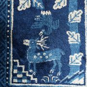 1900s Chinese PaoTao wool rug with deer, blue & ivory, 67 × 131 cm - 1C1306