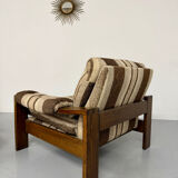 2 vintage 1970s wooden and fabric armchairs