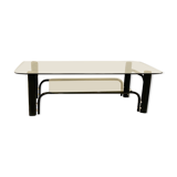 Black and gold coffee table with double tops in smoked glass circa 1970