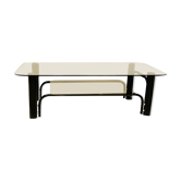 Black and gold coffee table with double tops in smoked glass circa 1970