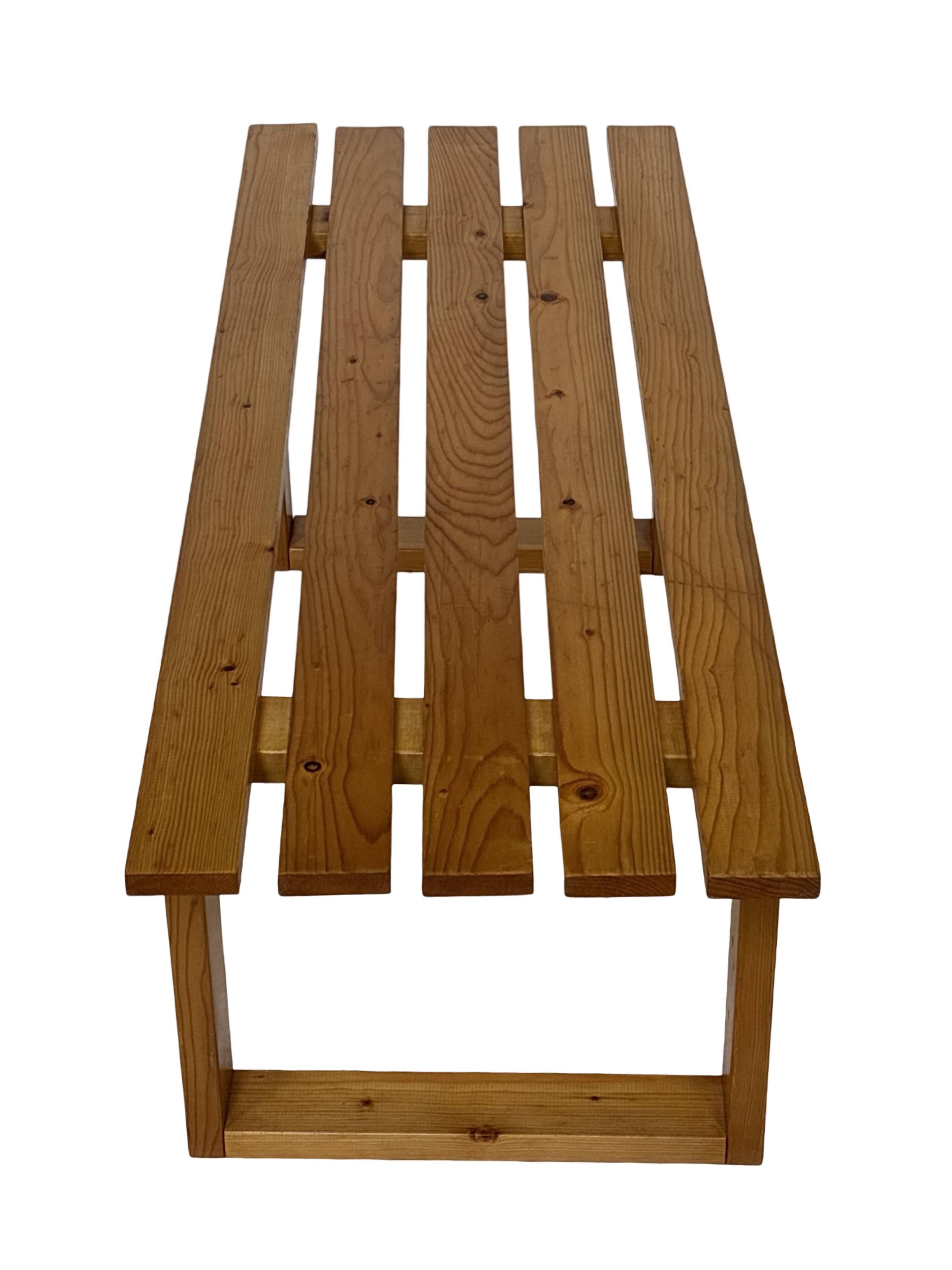 Vintage Scandinavian modern pinewood slatted bench from the 1960's