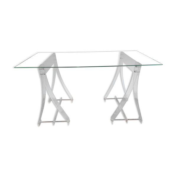Bureau tréteaux en plexiglas des années 70