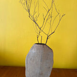 Large scarified brutalist vase in stoneware, La Borne, Francis Arrienon