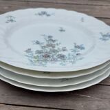 Lot of 4 flat plates, blue flowers model Gabrielle Porcelaine Limoges Bernardaud e