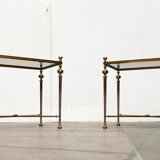 Mid-century Hollywood neoclassical brass and glass side or bedside tables attributed to Vereinigte Werkstätten, Germany, 1960s, set of 2.