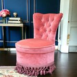 Pink velvet padded toad armchair 1970