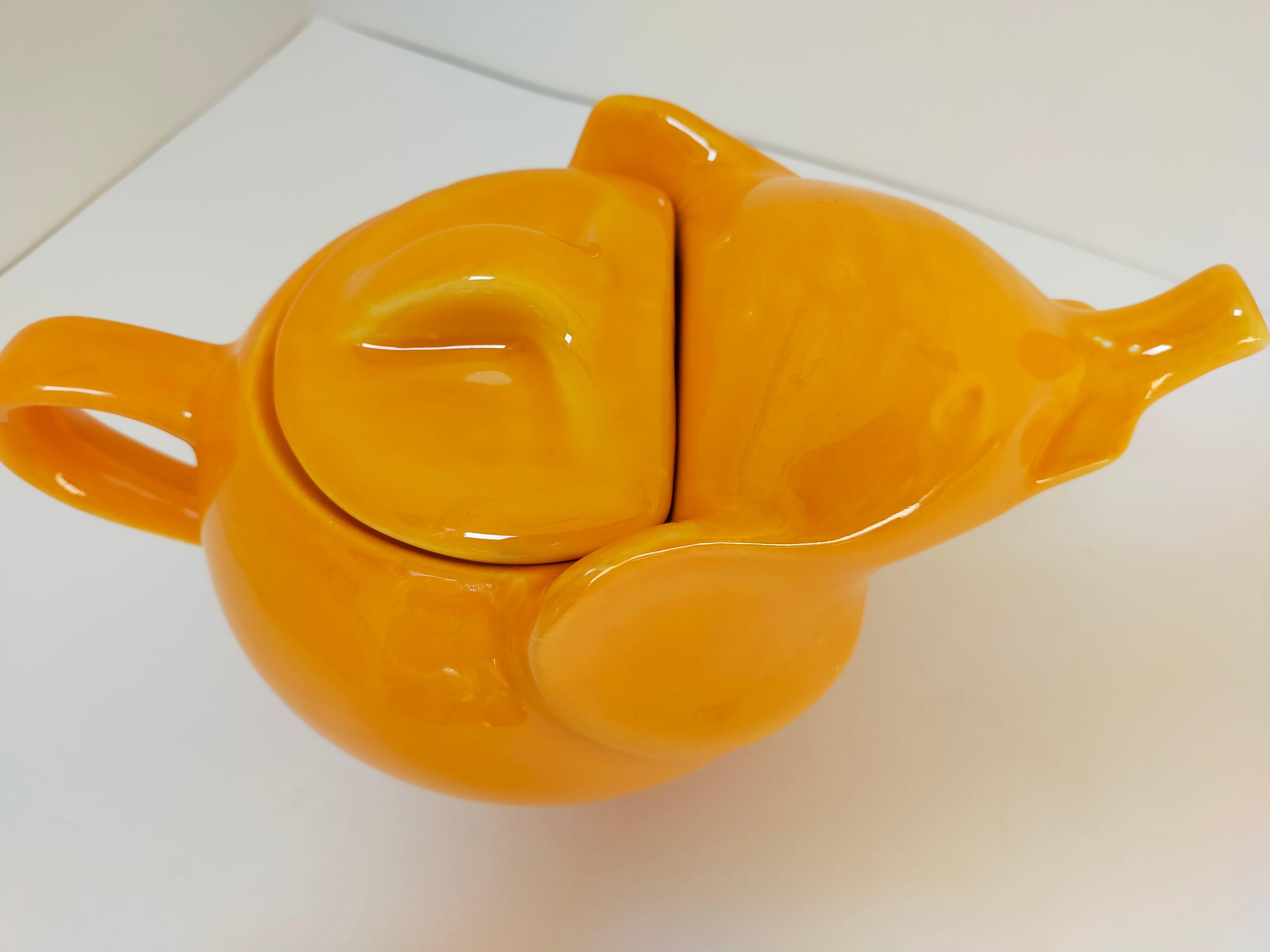 elephant teapot in vintage orange porcelain 80s
