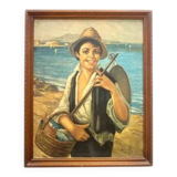 Oil painting, G. De Curtis, signed canvas, young Italian fisherman, late 20th century