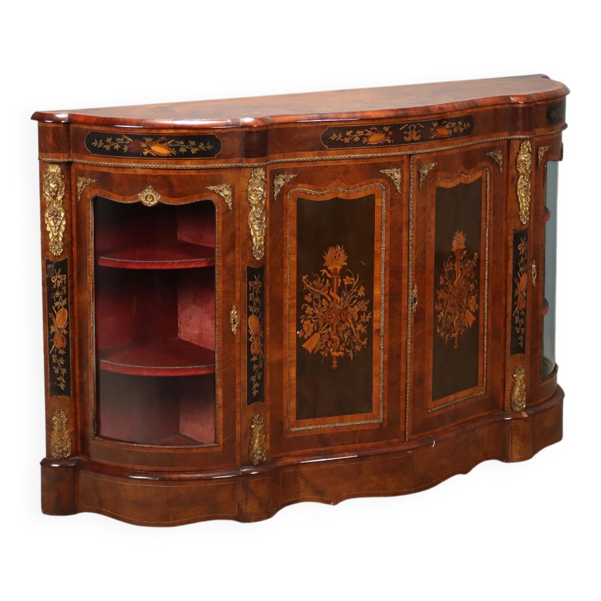 Antique cabinet in various types of wood, United Kingdom, 19th century.