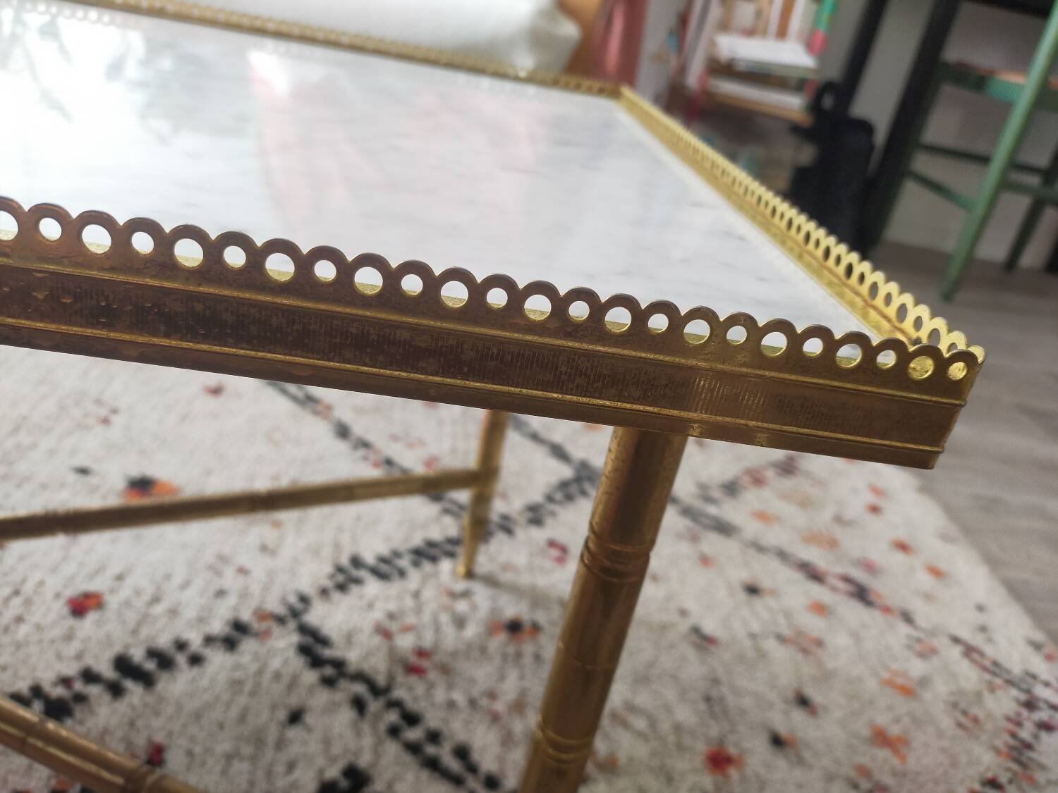 Marble and brass coffee table, French work 1971