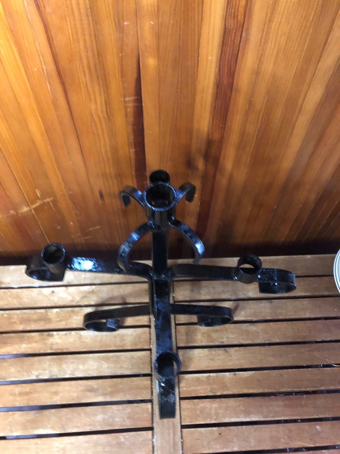 Old candlestick 5 lights candle holders black wrought iron vintage #a577