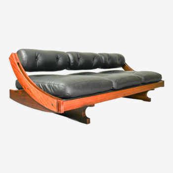 Canapé-lit en palissandre GS 195 par Gianni Songia pour Sormani en cuir noir neuf, années 1960