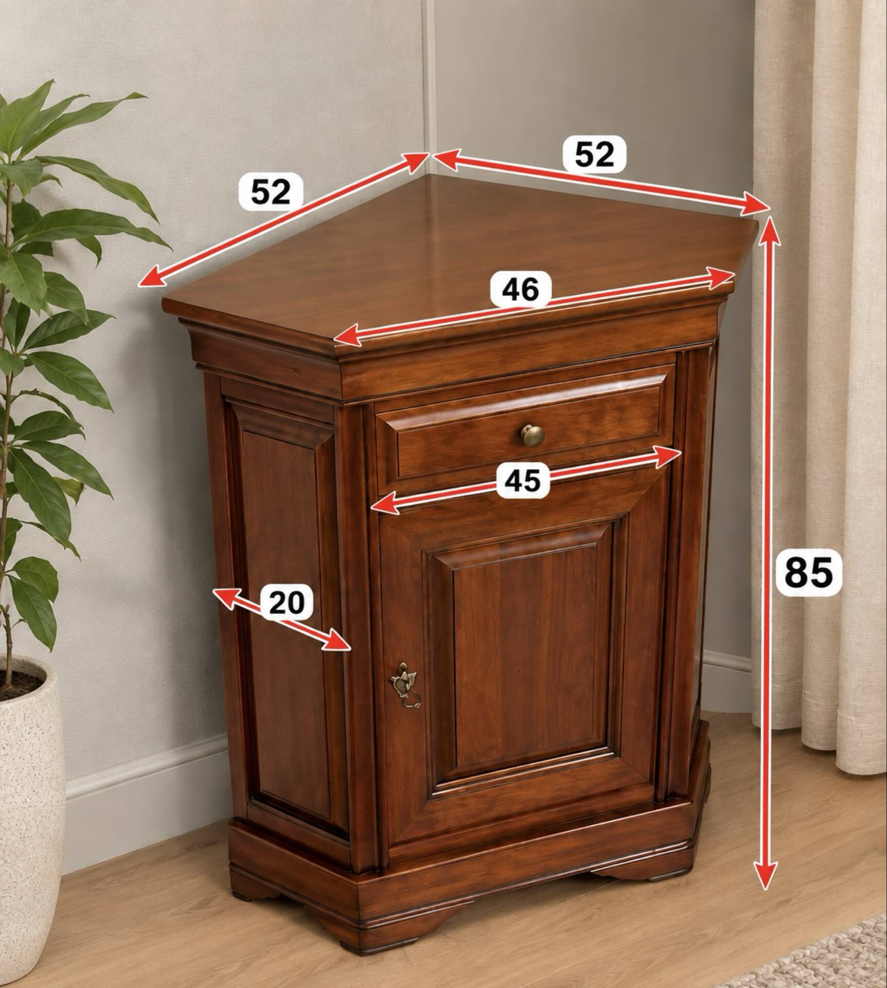 French vintage corner cabinet in solid wood by Ernest Ménard.