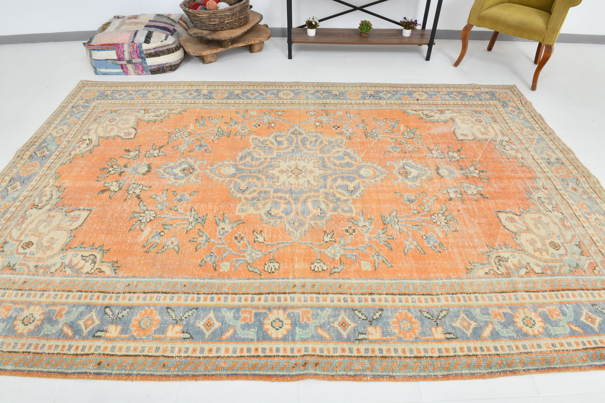 Coral orange 62s vintage rug, 226x331cm
