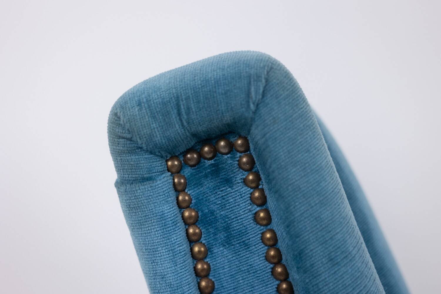 Blue velvet armchair, beech base. 1950s.