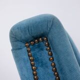 Blue velvet armchair, beech base. 1950s.