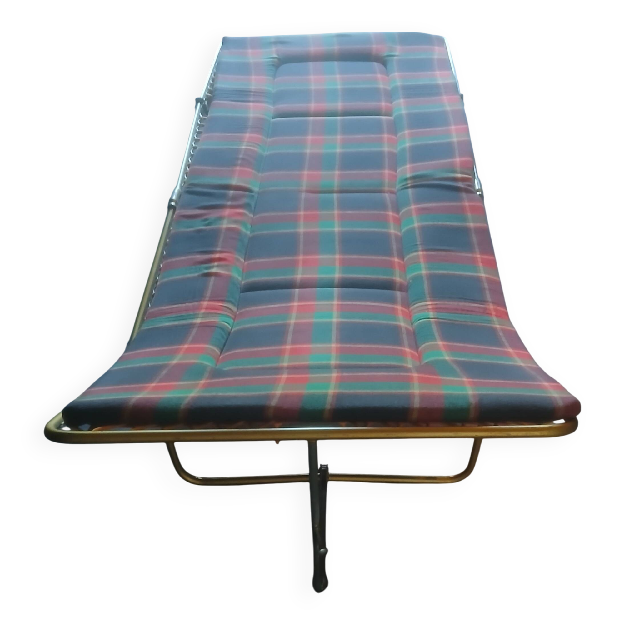 Lafuma vintage 1970s camp bed – foldable – tartan green – camping c