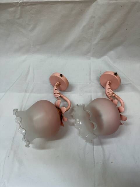 80s wall lights in pink opaline and pink painted iron