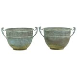 French Art Nouveau Style Flower Pots Garden Vases Verdigris