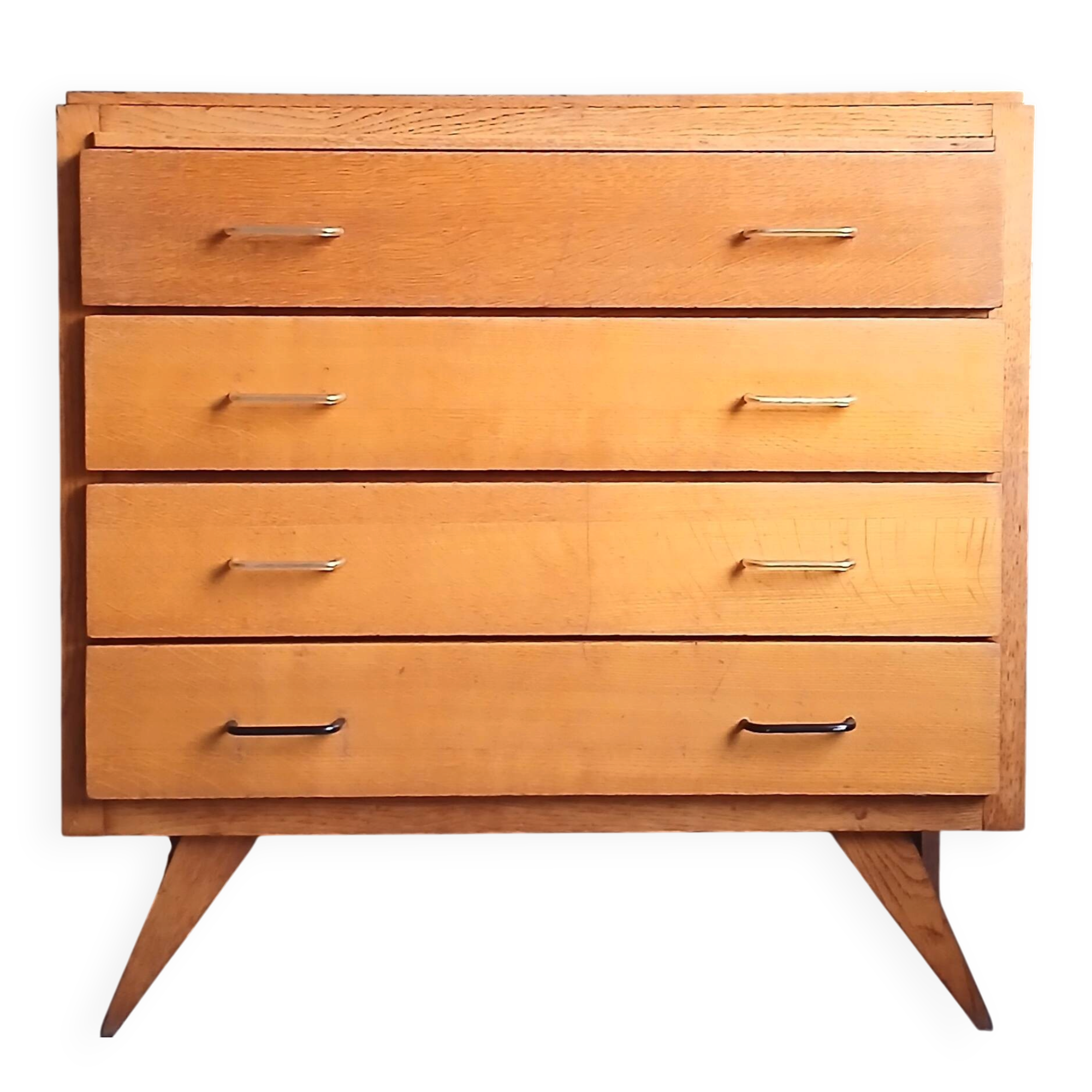 Commode pieds compas chêne blond 1950