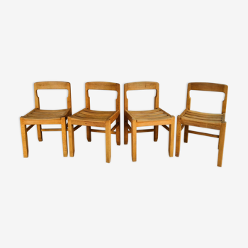 Set of 4 chairs solid oak Guillerme - Chambron - France 1970's