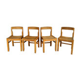 Set of 4 chairs solid oak Guillerme - Chambron - France 1970's