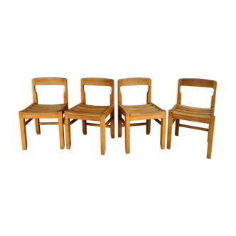 Set of 4 chairs solid oak Guillerme - Chambron - France 1970's