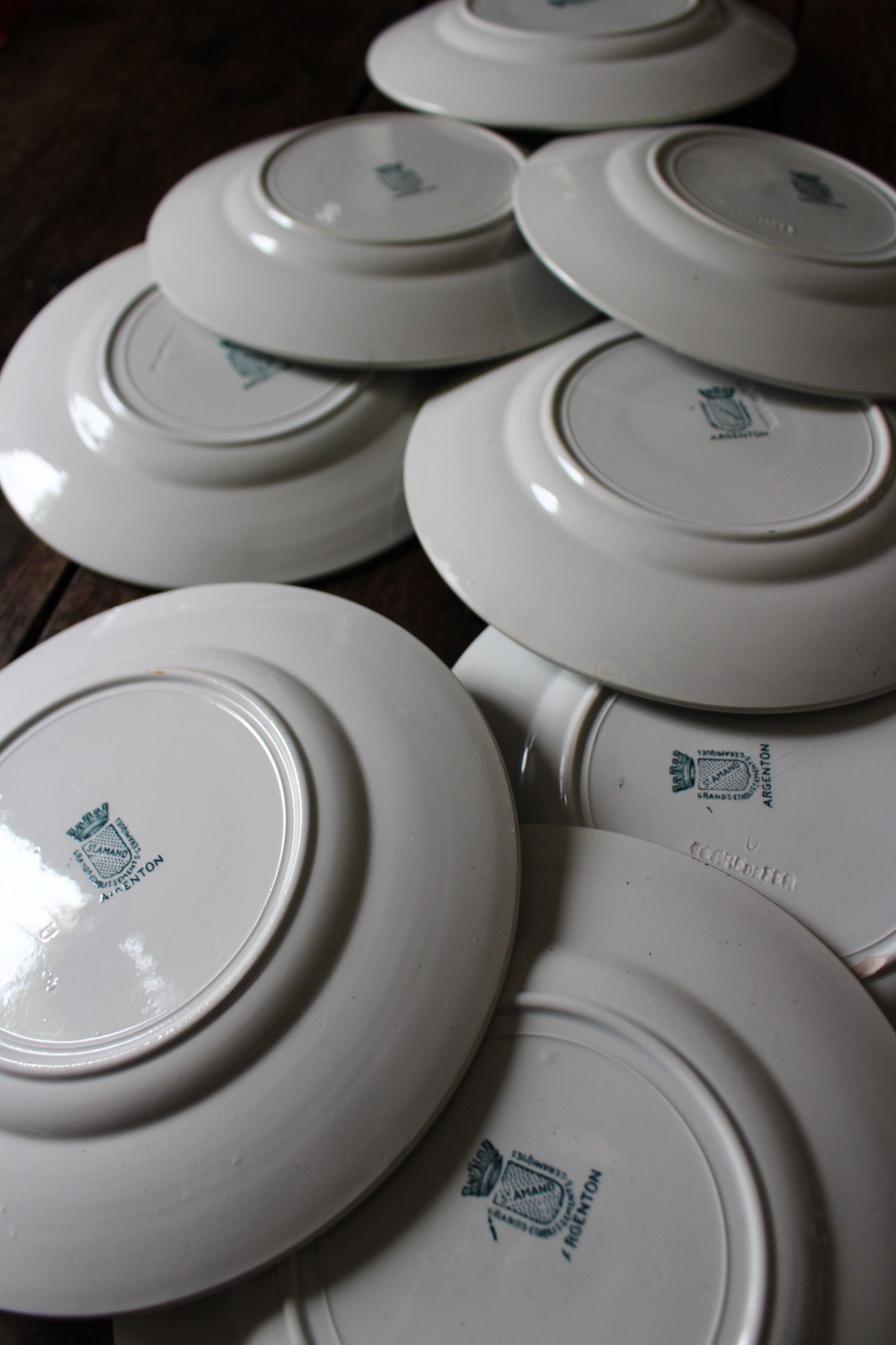 Lot 8 flat plates Terre de Fert vert Fleurs Argenton Saint Amand