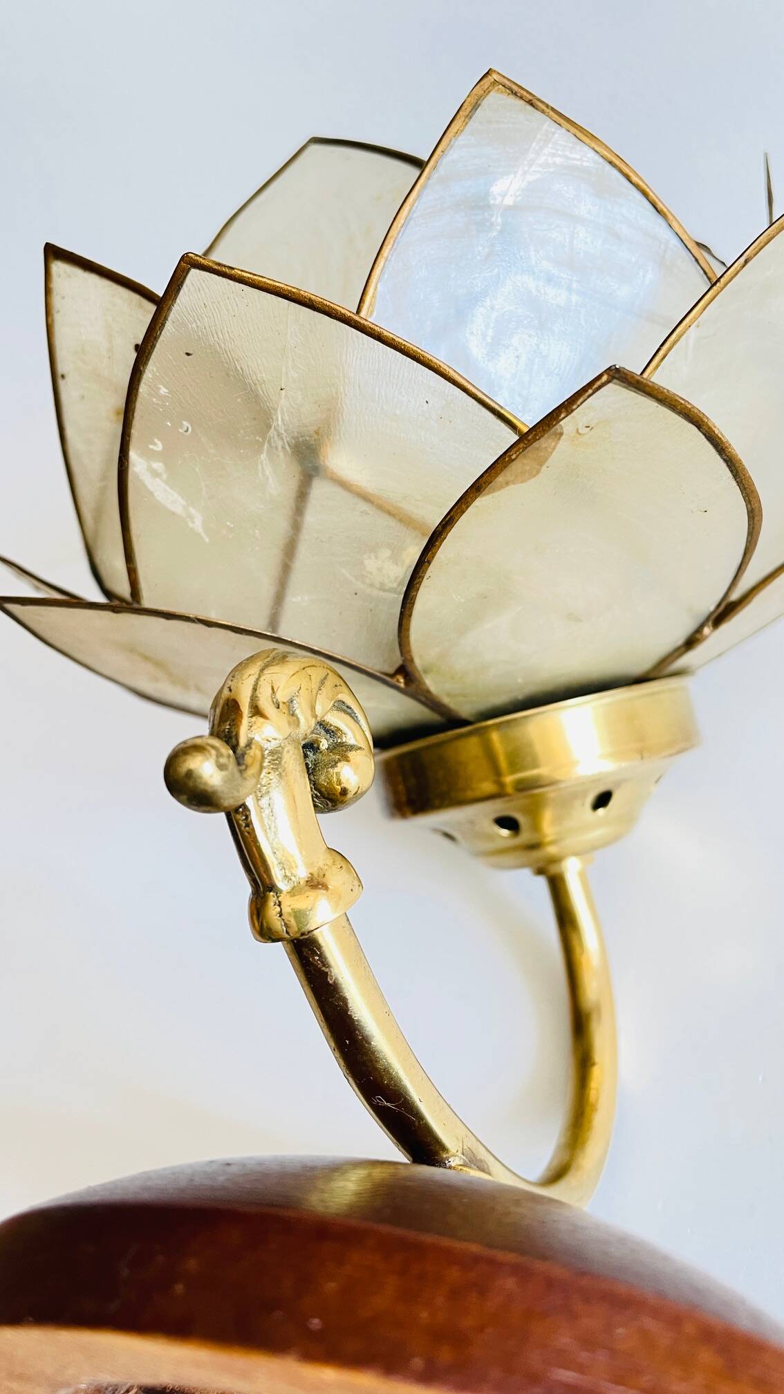 Vintage mother-of-pearl and brass flower wall lamp