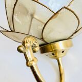 Vintage mother-of-pearl and brass flower wall lamp