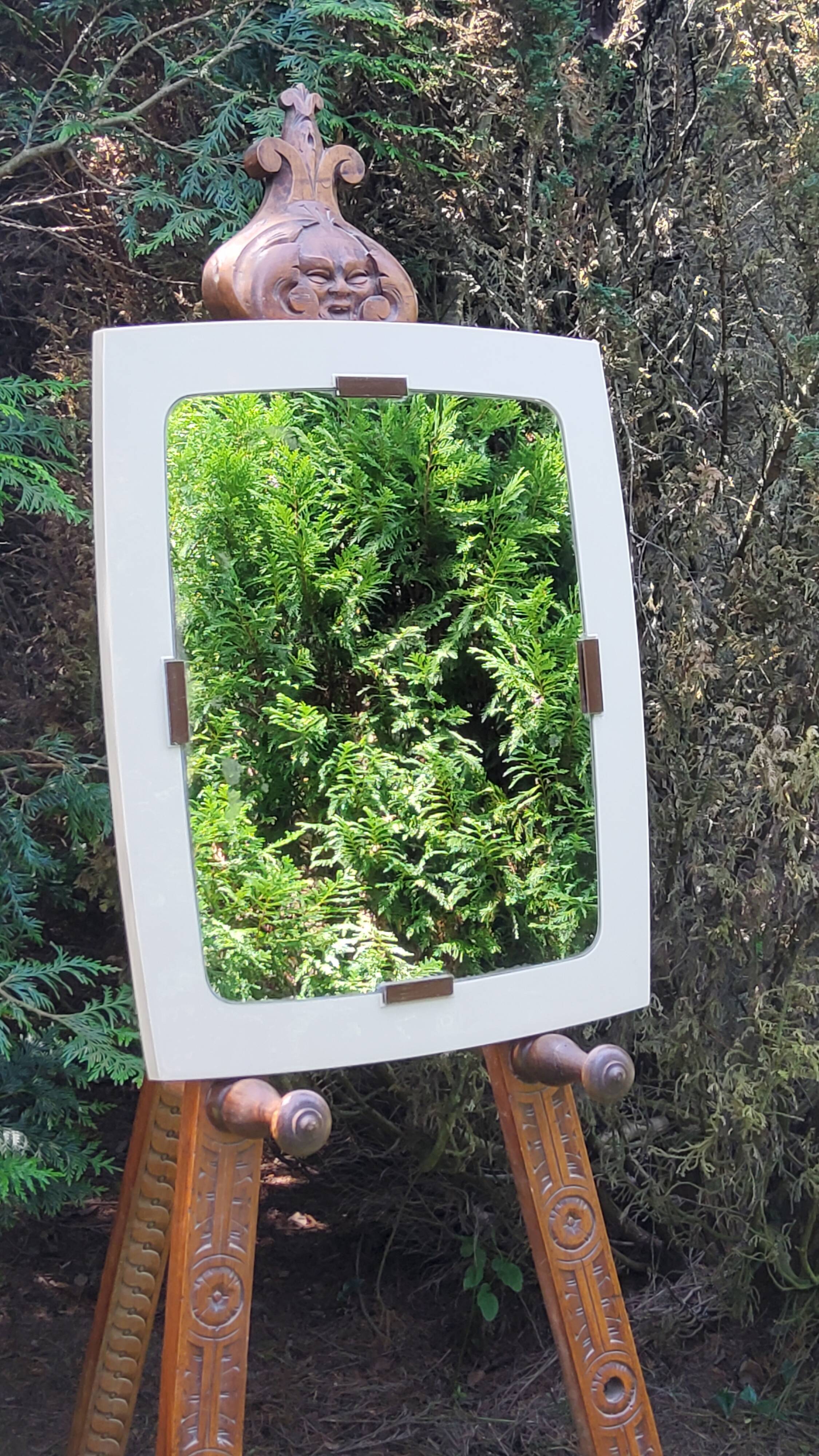 Beige and brown plastic mirror from the 70s