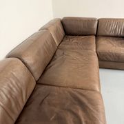 Canapé d’angle modulable DS-76 en cuir marron design De Sede année 80 