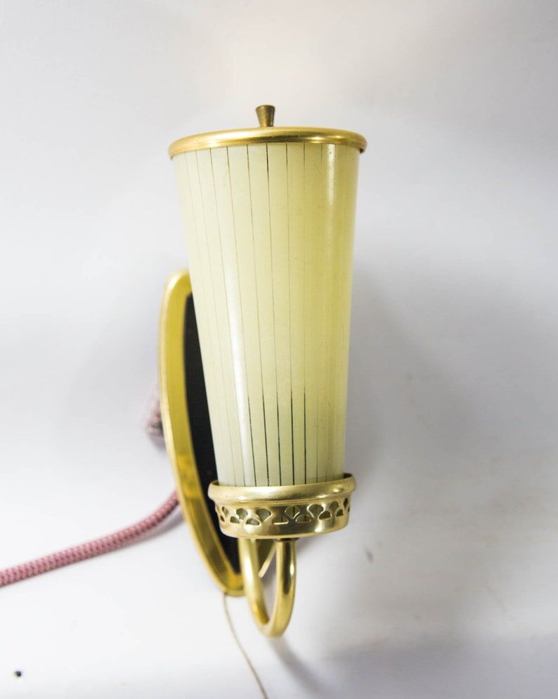 Brass wall lamp and glass with fine stripes mid-century
