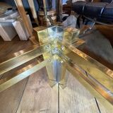 Vintage Romeo Rega coffee table, smoked glass, brass and chrome metal, Hollywood Regency design 1970s