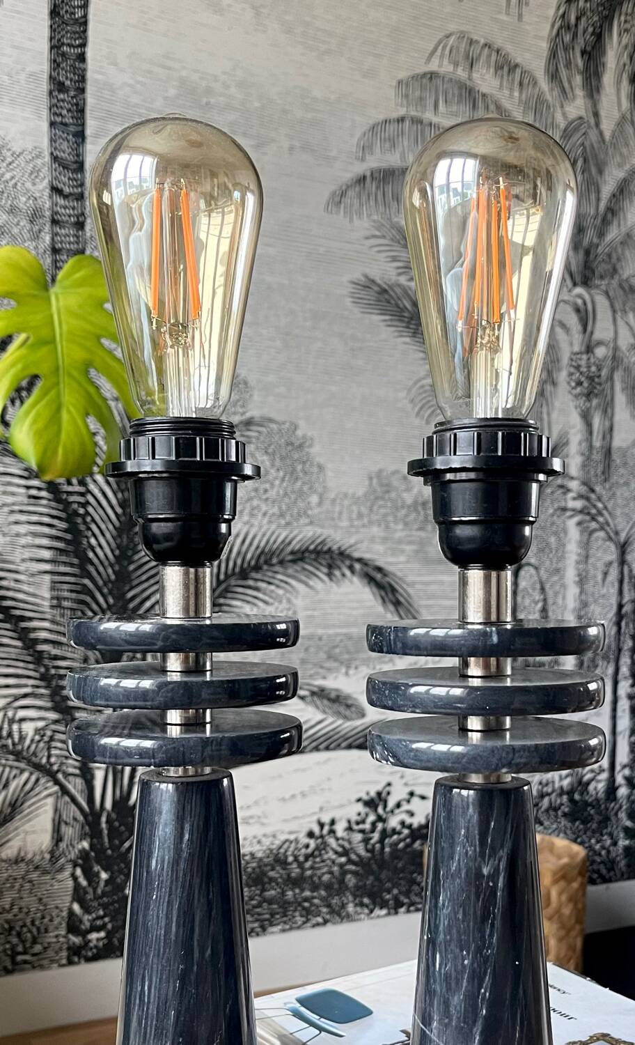 Pair of marble lamps 1980.