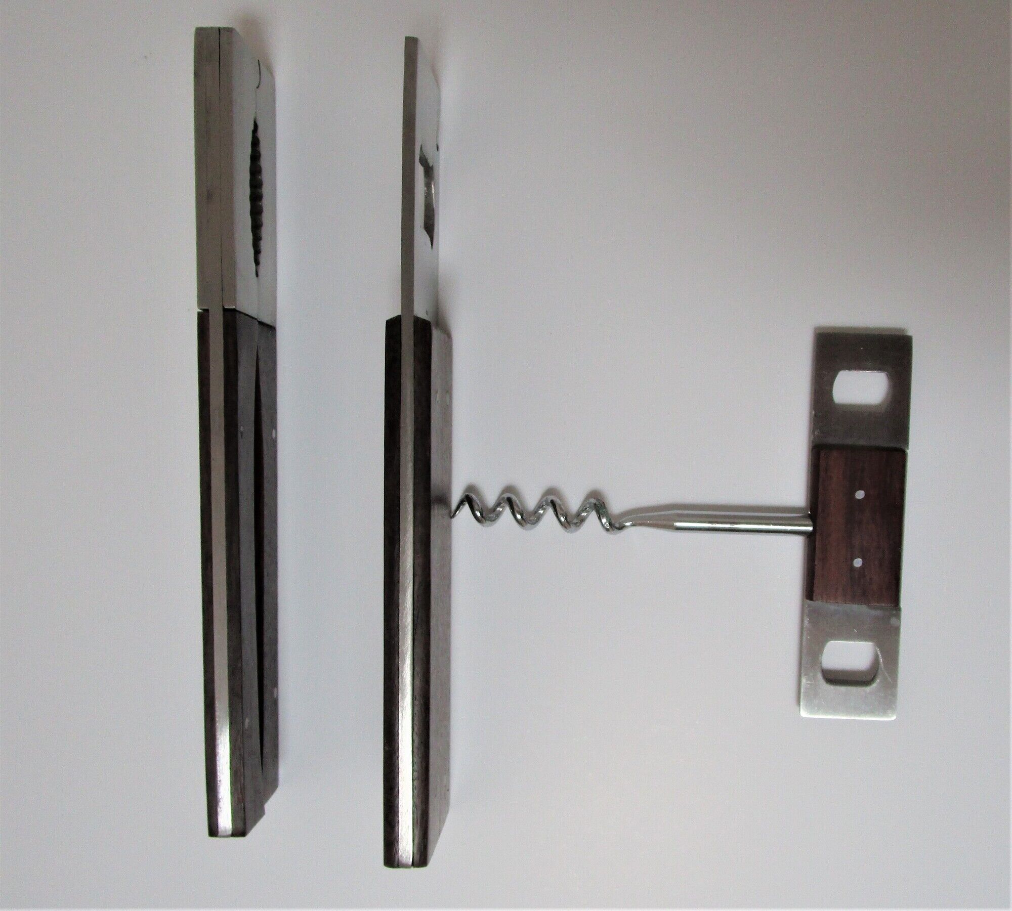 set rosewood stainless steel nutcracker corkscrew bottle opener design 70s Letang Remy