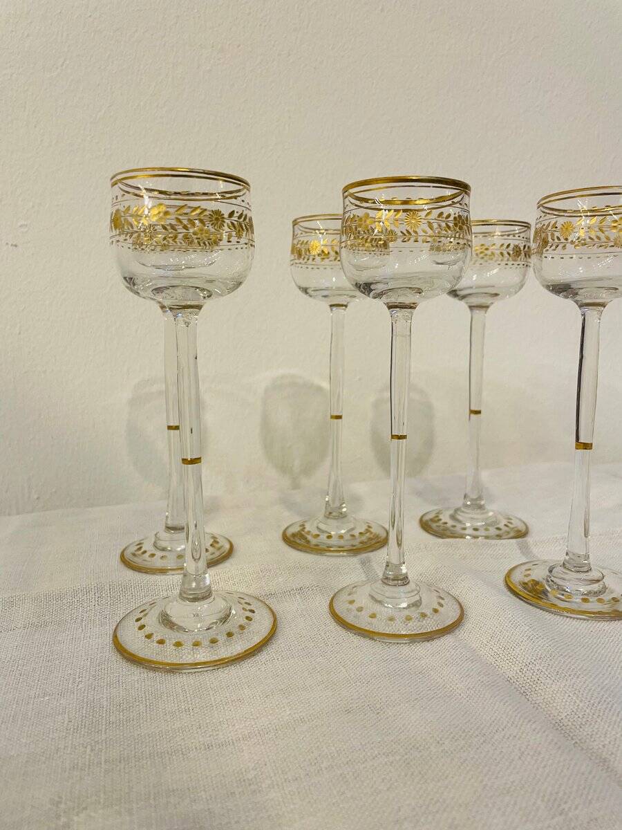 Antique Art Nouveau liqueur glasses by Theresienthal, 1900s, set of 6