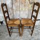 Pair of Rustic Antique Turned Wood Chairs + Woven Straw Seat Wine