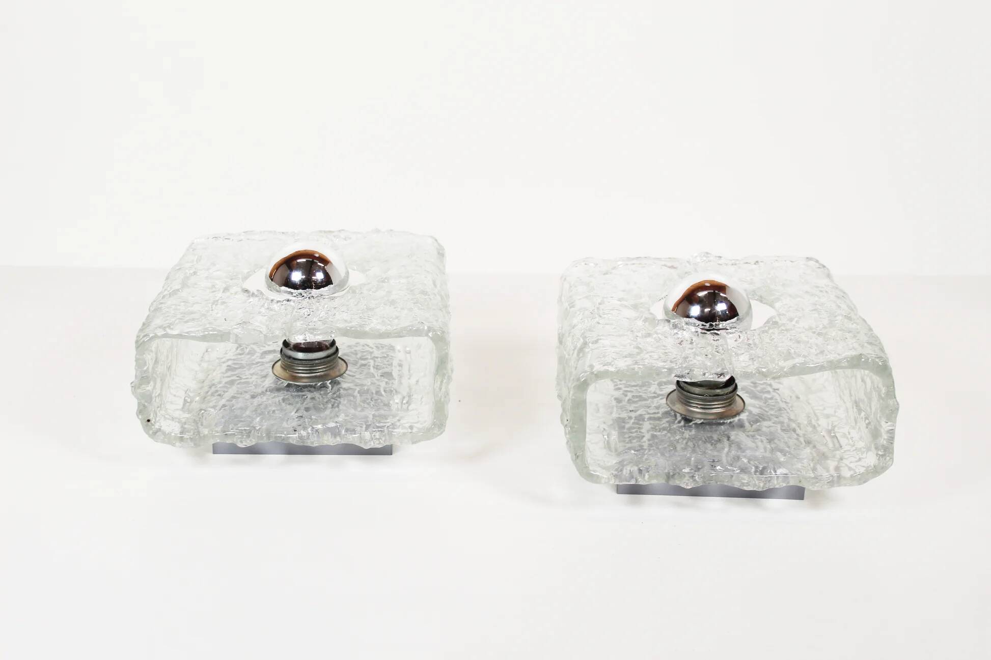 Large pair of 'ice glass' wall lamps by Kaiser Leuchten