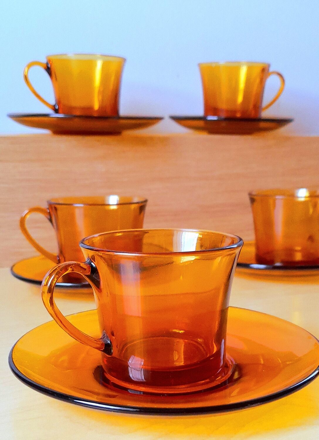 Amber glass coffee cups 70s