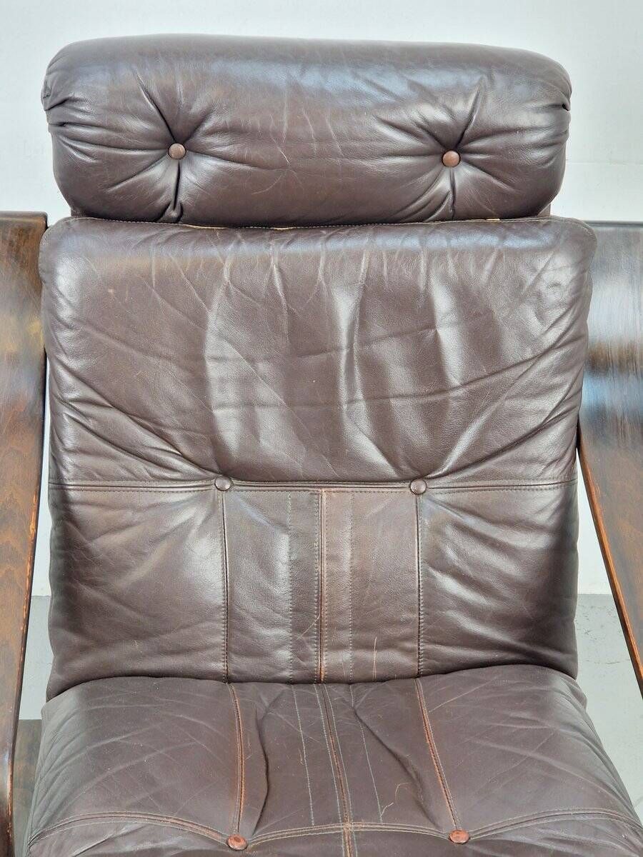 Vintage Armchair in Brown Leather and Bentwood attributed to Coja, 1970s