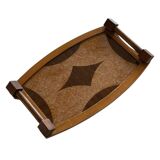 Plateau marqueterie en bois vintage - art déco
