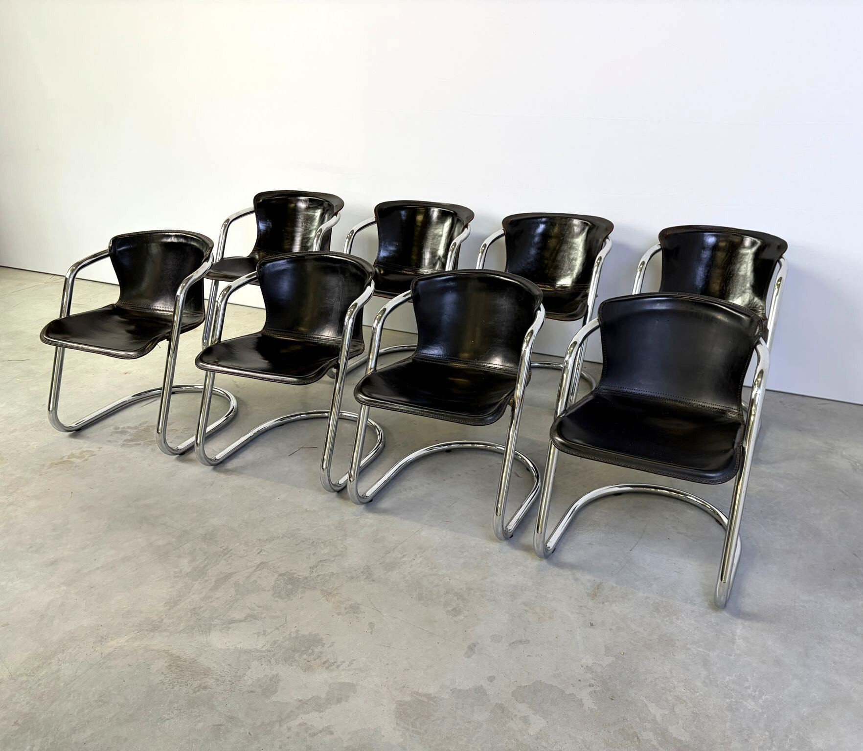 Vintage dining chairs by Willy Rizzo for Cidue set of 8, 1970s