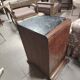 Pair of Art Deco half-moon bedside tables in walnut veneer and black marble.