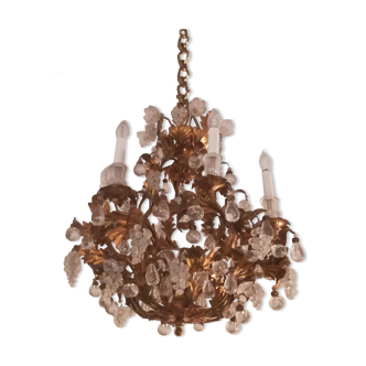 Murano fruit chandelier in crystal and gold metal