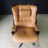 Set of Mid-Century Modern Leather Lounge Chair and Ottoman, Germany, 1960s