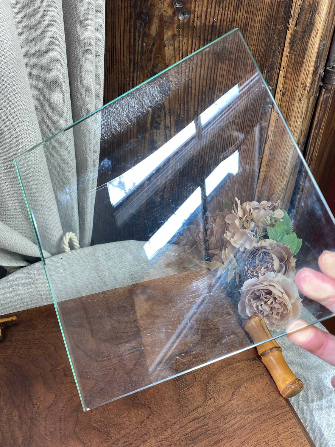 Wood and glass bamboo plateau